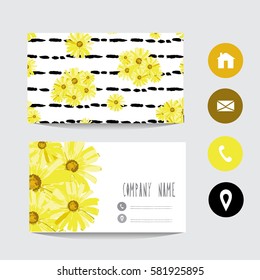 Business card template, design element. Can be used also for greeting cards, banners, invitations, flyers, posters. Decorative flowers in watercolor style