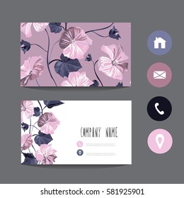 Business card template, design element. Can be used also for greeting cards, banners, invitations, flyers, posters. Decorative flowers