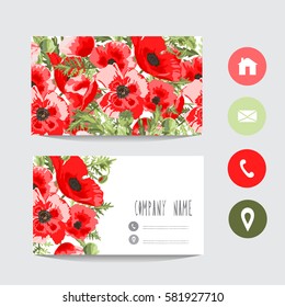 Business card template, design element. Can be used also for greeting cards, banners, invitations, flyers, posters. Decorative flowers.