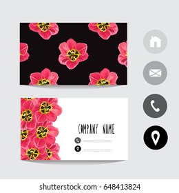 Business card template, design element. Can be used also for greeting cards, banners, invitations, flyers, posters. Decorative flowers