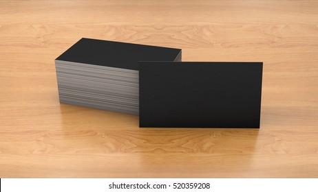 Business Card Template On Wooden Background. High Resolution 3d Render. Personal Branding Mockup Template. 