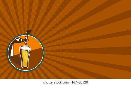 Business Card Template Showing Illustration Of Glass Pint Of Beer With Tap In Background Set Inside Circle.