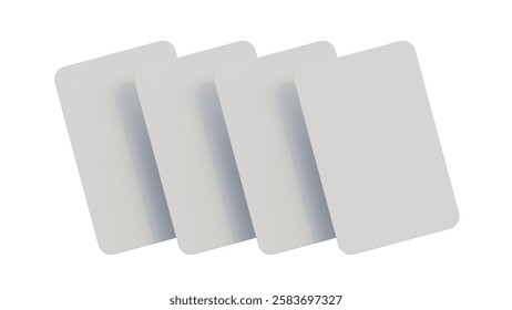 Business cards blank mockup on white background. Vertical card mock up template. Blank white cards for business, gift, debit or credit card presentation. Round corner cards mock up.