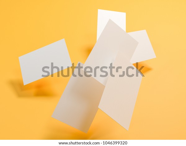 Download Business Cards Mockup On Yellow Background Stock Illustration 1046399320 PSD Mockup Templates