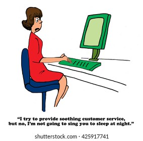 Business Cartoon About A Customer Service Representative With A Soothing Voice.