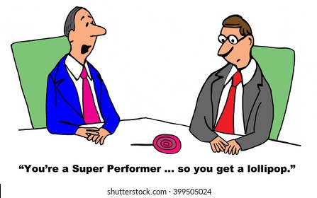 Business cartoon about an excellent performance review.