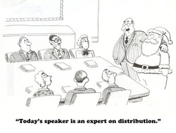 Business Cartoon About Santa As Expert On Distribution.
