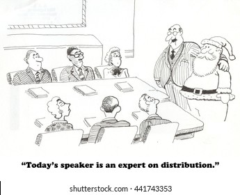 Business Cartoon About Santa As Expert On Distribution.