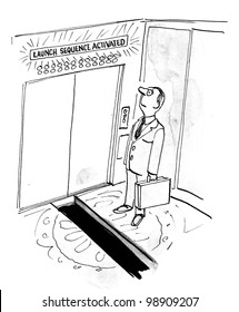Business Cartoon on elevator launch sequence