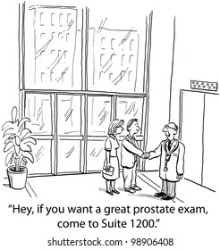 Business Cartoon On Prostate Exam Marketing Doctor