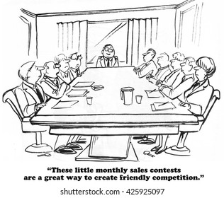 Business Cartoon Where The Sales Boss Has A Monthly Sales Contest.