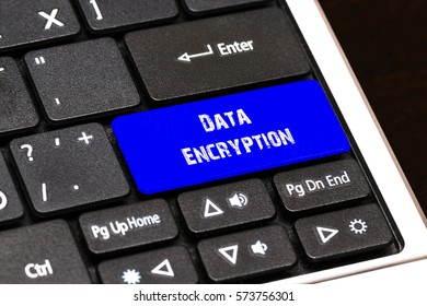 Business Concept - Blue Data Encryption Button on Slim.