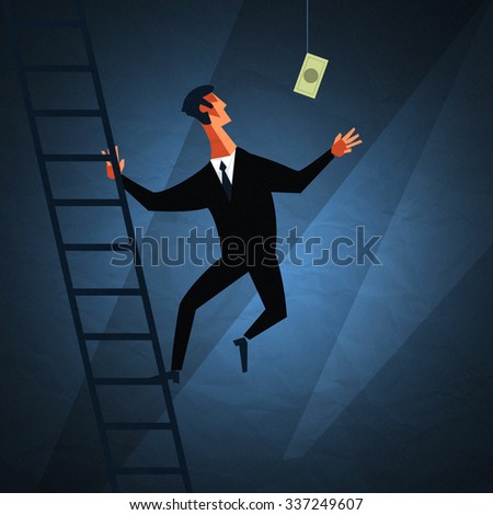 Going to climb the ladder for get a bag of money stock