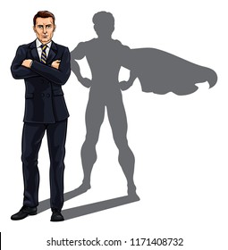 A business concept of a businessman revealed as a super hero by his shadow