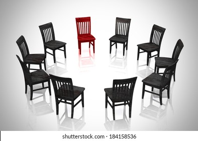 Business Concept - Circle Of Chairs Red And Black