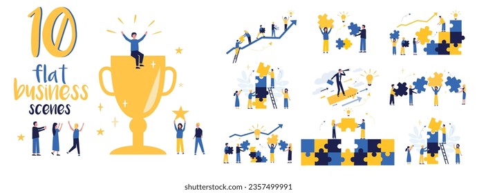 Business Concept illustrations. Big set. Collection of team building scenes. The concept of career development, business, teamwork, teamwork, common goal. Template for landing page, infographic. - Powered by Shutterstock