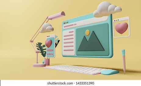 Business concept ,  Interface symbols. Cloud computing
 connecting technology devices 3D rendering
