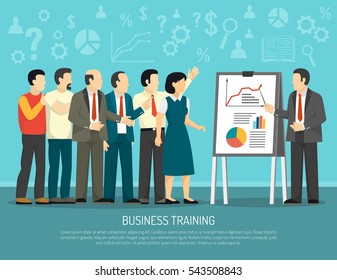 Business Development Training Course For Company Employees Flat Poster With Diagrams And Graphics Presentation Abstract  Illustration 