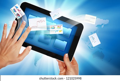 business , e-commerce concept illustration with graphs and charts from computer - Shutterstock ID 121025998
