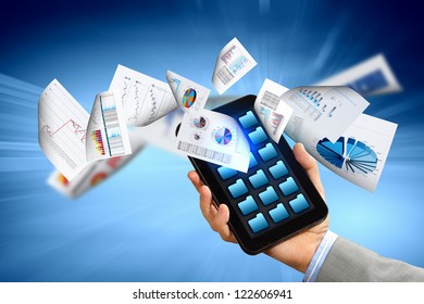 business , e-commerce concept illustration with graphs and charts from computer - Shutterstock ID 122606941