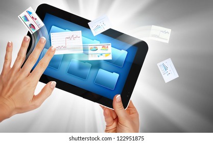 business , e-commerce concept illustration with graphs and charts from computer - Shutterstock ID 122951875