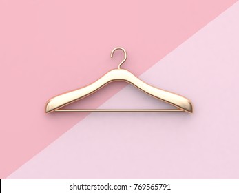 Business Fashion Concept Gold Cloth Hanger Minimal Pink Background 3d Rendering