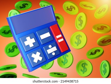 Business, finance or investment concept. Calculator and coins. Balance of income and expenses. Personal budget. Financial calculations. Private finance. Financial literacy. 3d image - Powered by Shutterstock