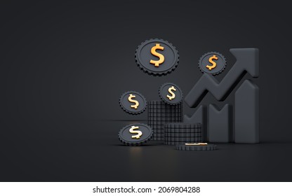 Business Financial Chart On Dark Background For Cover, Web Template, Banner Poster 3d Render Concept