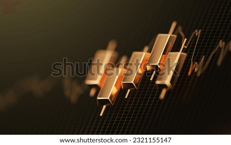 Business gold candlestick investment stock exchange wealth financial concept on 3d golden trade market background of growth finance chart success commercial graph diagram or savings trading value. Сток-фото © 