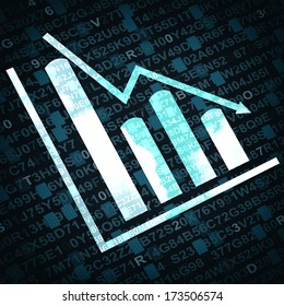 Business Graph And Chart With Arrow Going Down - Blue Background