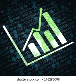 Business Graph And Chart With Arrow Going Up - Blue Background