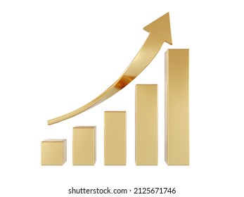 Business Growth Bar Golden Graph Curve. 3D Render 