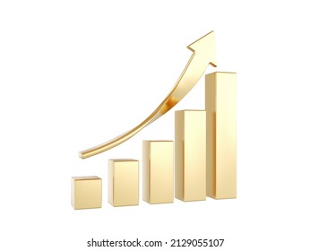 Business Growth Bar Golden Graph Curve. 3D Render 