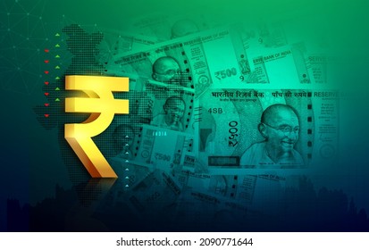 Business Growth Concept.  India Economy, Finance Background, Indian Rupee Blue Abstract Background, Illustration, Rupee Currency, Rupee Background