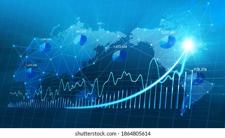 Business Growth Graph Chart On Blue Background