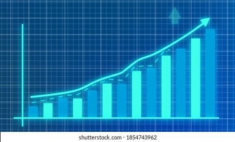 Business growth and business success glowing graph presentation on blue background