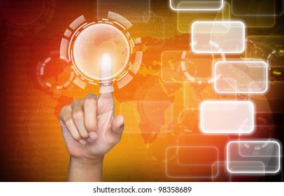 business hand touch screen on modern red background. - Powered by Shutterstock