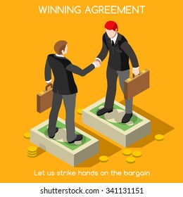 Business Handshake Agreement. Partnership Isometric Infographic. Interacting People Unique Isometric Realistic Poses. Palette 3D Flat Image Icon Set. Insights For Presentations Or Report Last Slide