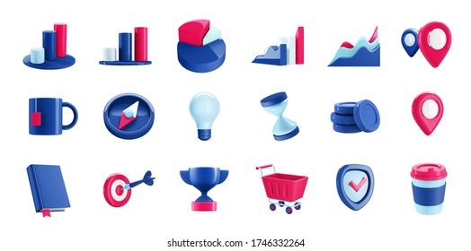 Business Icons 3d Blue Red