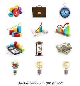 Business Icons Set Consisting Of Twelve 3D Render