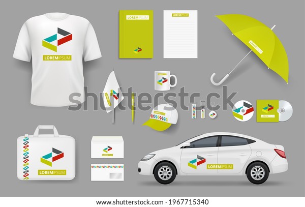 Business identity items. Corporate branding\
souvenir stationery office tools\
collection