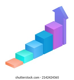 Business Infographic Element. Ladder Of Progress, Career Growth, Financial Success, Consisting Of 5 Steps, With An Arrow Tending Upward. 3 D. Illustration.