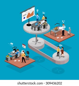 Business infographics isometrics abstract office. Creative business people collection.