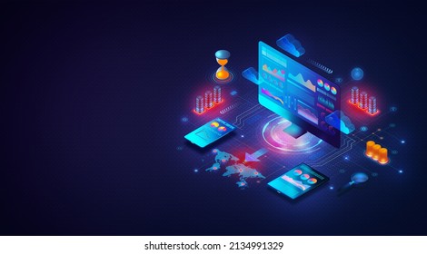 Business Intelligence and Business Analytics Concept - Set of Methodologies and Technologies that Transform Raw Data into Useful Information Used to Gain Business Insights - 3D Illustration