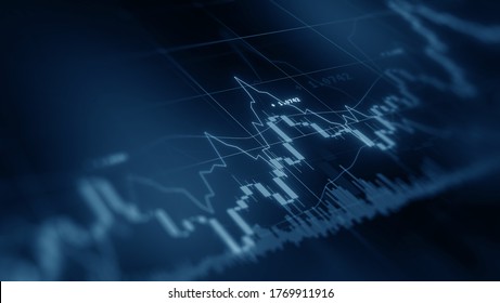 Business investment finance analysis data statistics digital stock market exchange forex trading graph chart financial candlestick indicator screen board abstract graphic design background. 3d render.
