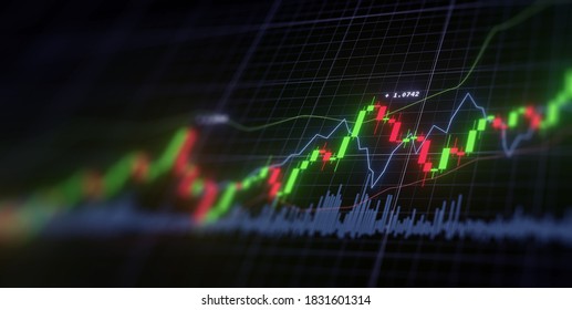 Business investment finance analysis data statistics digital stock market exchange forex trading graph chart financial candlestick indicator screen  abstract graphic design background. 3d rendering.
 - Shutterstock ID 1831601314