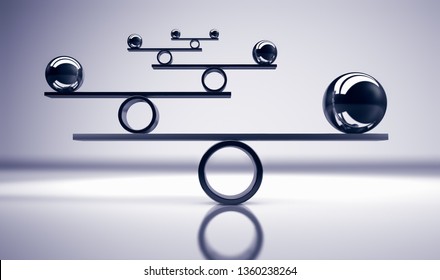 Business and lifestyle balance concept with balanced metal balls on grey background 3D illustration.