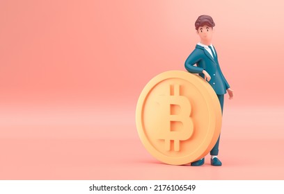 Business Man With Bitcoin. 3D Render