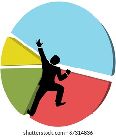 Business Man Climbs Up A Pie Chart To Strive For Bigger Piece Of Market Share