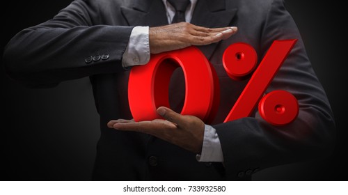 Business man compressing zero letter percent (3d rendering) are mean discount price or fee. Use for any business work present web banner illustration.